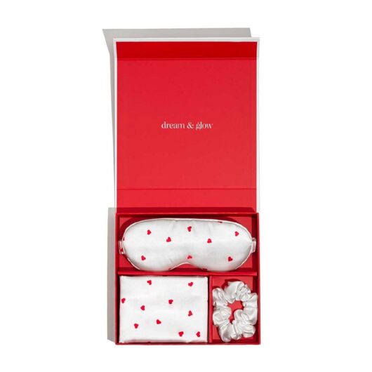 Silver Cloud Heart Print Satin Gift Set
