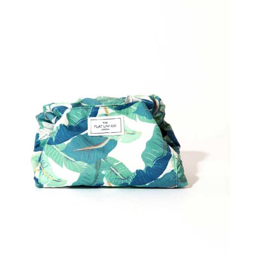 The Flat Lay Co . Open Flat Drawstring Makeup Bag In Tropical Leaves Print